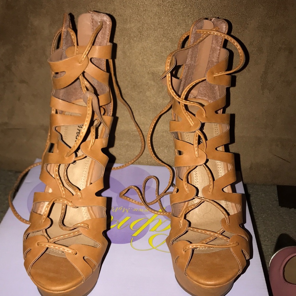 Brown lace up wedges